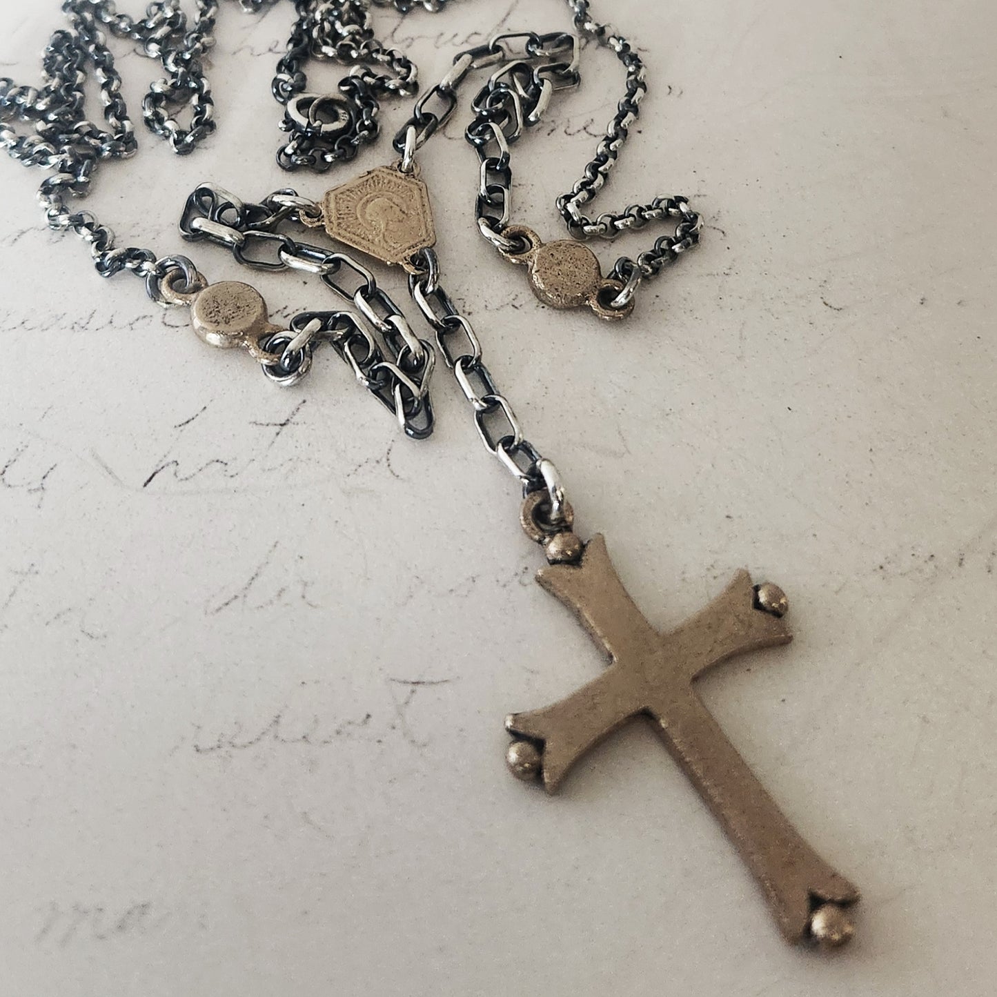 FAITH rosary necklace with bronze