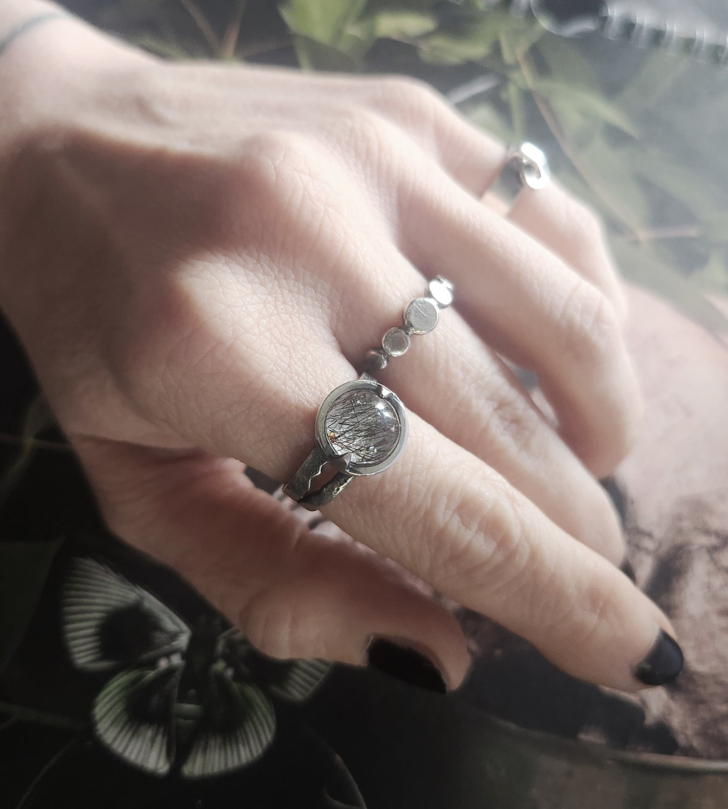 MURKY ring with rutilated quartz size 8.5
