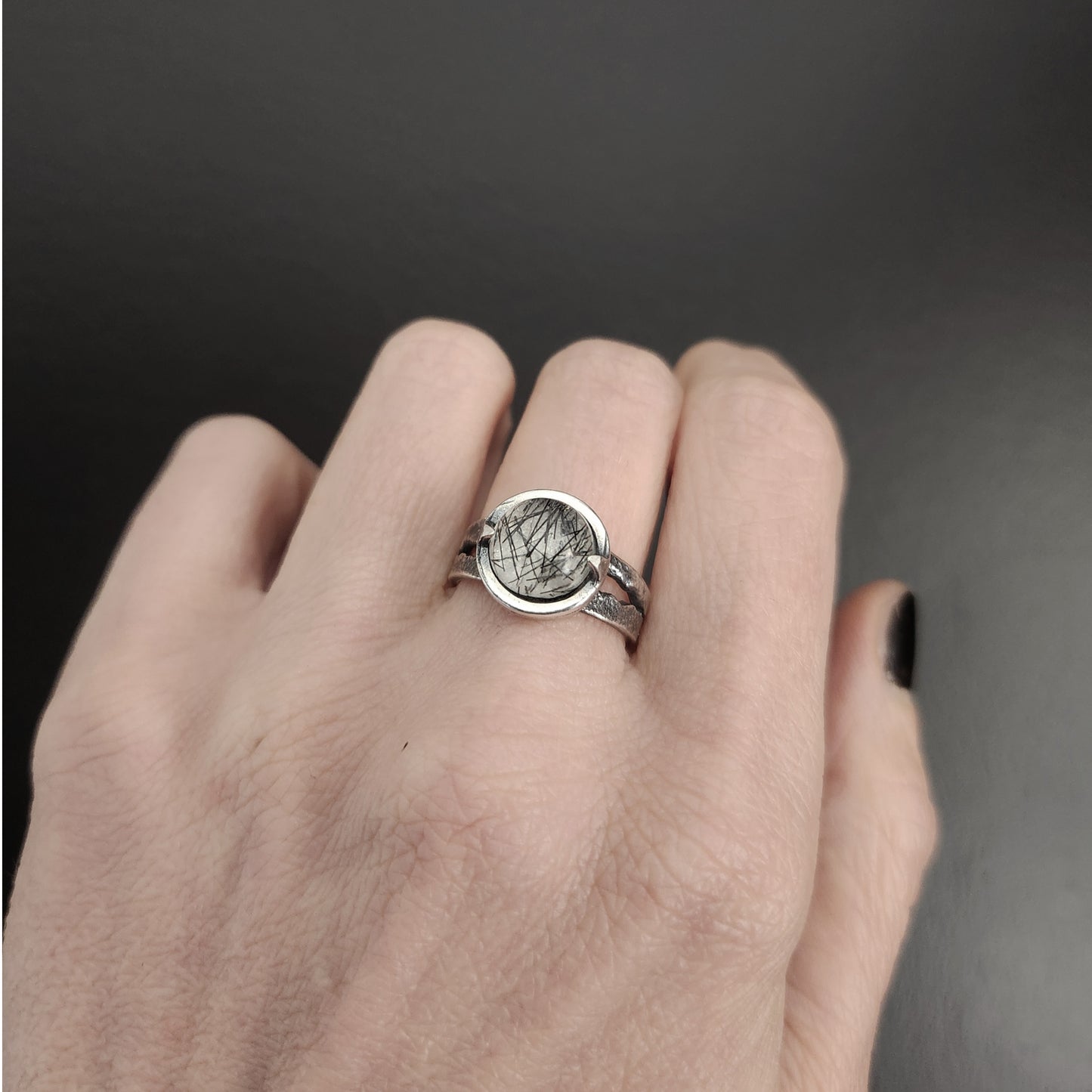 MURKY ring with rutilated quartz size 8.5