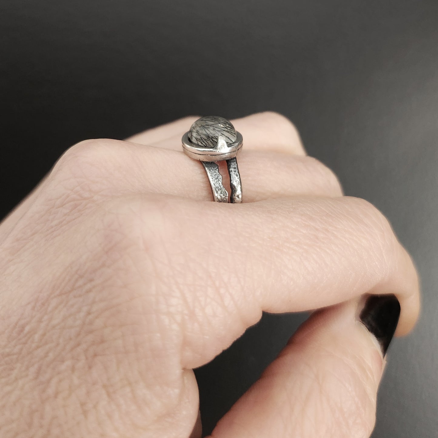 MURKY ring with rutilated quartz size 8.5