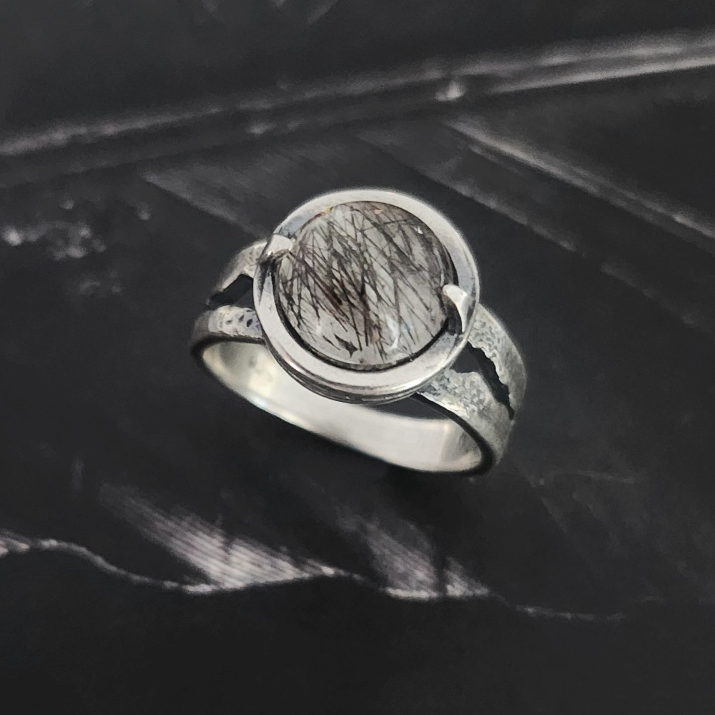 MURKY ring with rutilated quartz size 8.5