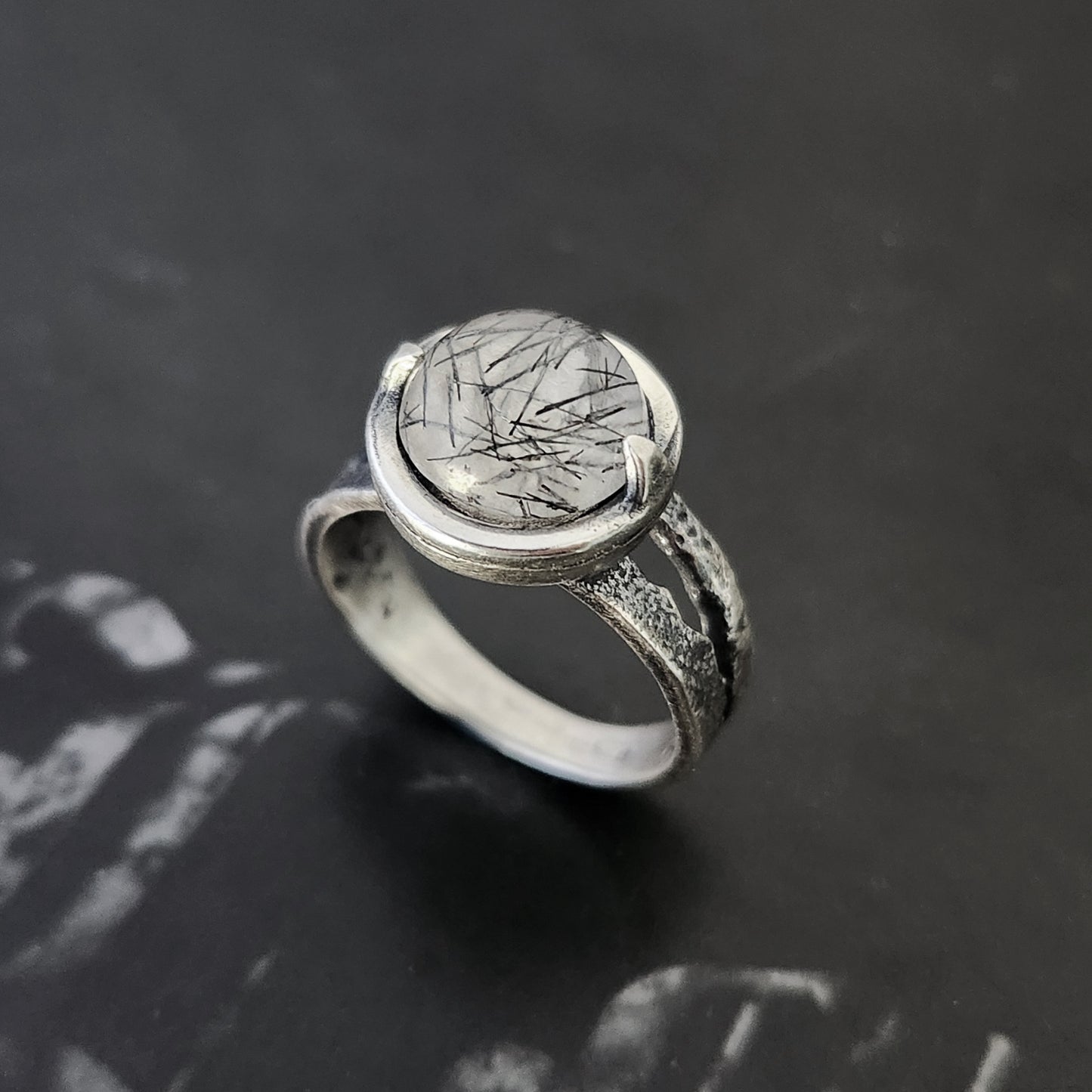 MURKY ring with rutilated quartz size 8.5
