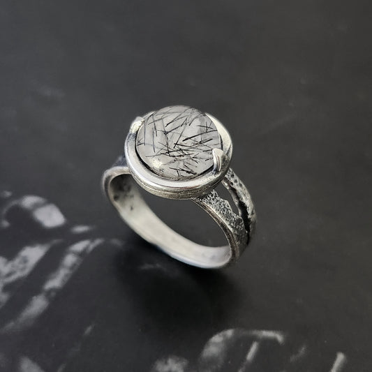 MURKY ring with rutilated quartz size 8.5