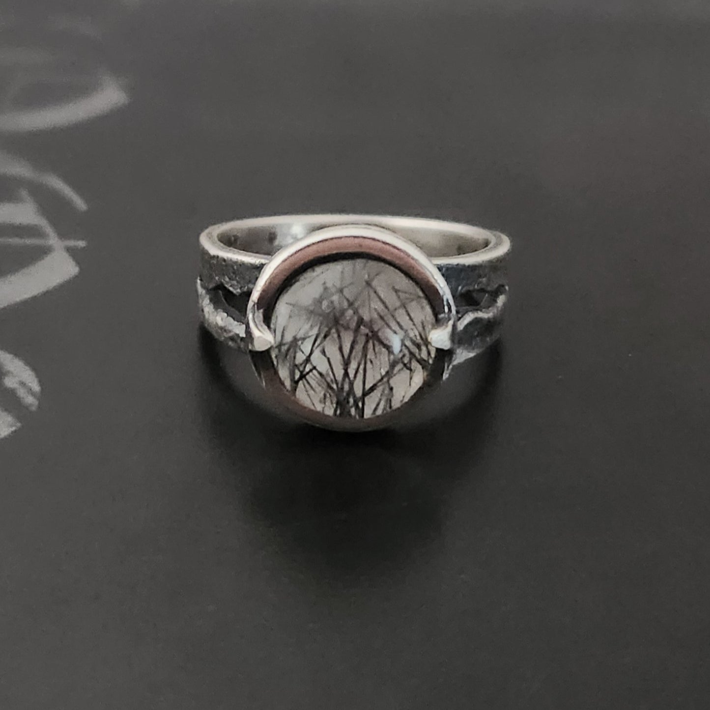 MURKY ring with rutilated quartz size 8.5